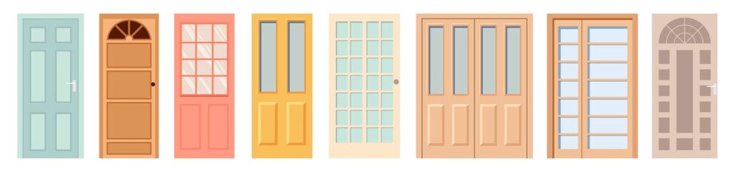 Interior Front Doors Isolated Vector Icons Set. Cartoon Design Elements for Room or Office Decoration, Wooden Doorways