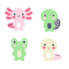 Hand drawn vector reptiles collection. Perfect for poster, textile and prints. Cartoon style illustration for decor and design.