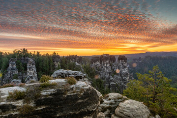 Amazing dawn over the Saxon Switzerland National Park Germany