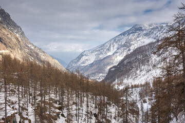 Snowy landscape in Pian della Mussa mountain, Piedmont, Italy
