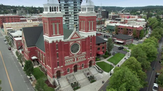 Aerial: Cathedral of our Lady Of Lourdes. Spokane, Washington, USA