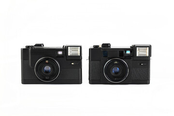 The old 35mm. automatic scaling film camera on white background.