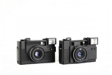 Fototapeta premium The old 35mm. automatic scaling film camera on white background.