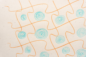 pattern with blue spirals and wavy lines