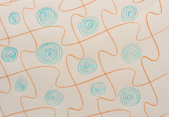 pattern with blue spirals and wavy lines