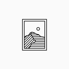 landscape logo with abstract line art , 
mountain monoline