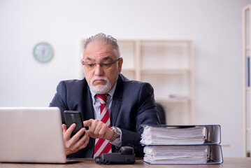 Old male employee working in the office