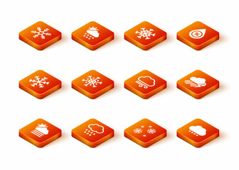 Set Fog and cloud with sun, Cloud rain, Snowflake, and Windy weather icon. Vector