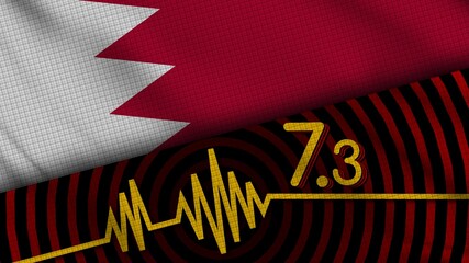 Bahrain Wavy Fabric Flag, 7.3 Earthquake, Breaking News, Disaster Concept, 3D Illustration
