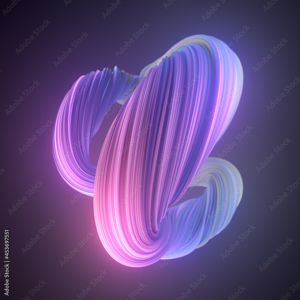 Poster twisted multicolor shape. contemporary banner for print design. 3d rendering digital illustration