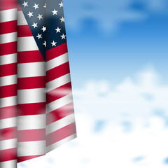 Fototapeta premium Illustration of vector graphic USA labor day celebration background. USA flag with sky and white cloud. Holiday labor day. Vector illustration. EPS10 format.