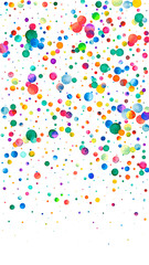 Fototapeta na wymiar Watercolor confetti on white background. Alluring rainbow colored dots. Happy celebration high colorful bright card. Gorgeous hand painted confetti.