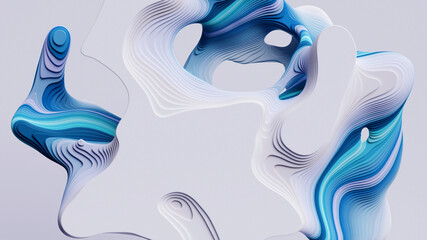 3d render, abstract modern white blue background with flat curvy shapes and wavy lines, marbling effect © wacomka