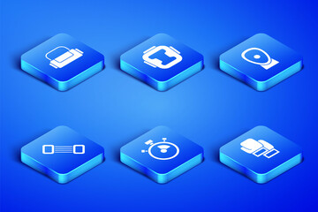 Set Boxing glove, Sport bag, Stopwatch, Chest expander, helmet and training paws icon. Vector