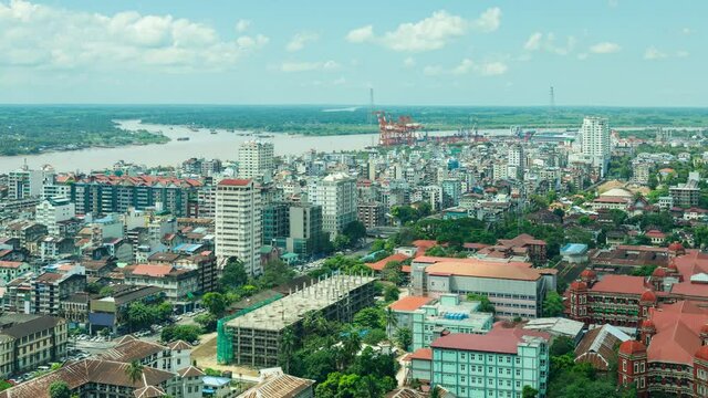 Time lapse of clouds moving over the city of Yangon Myanmar.