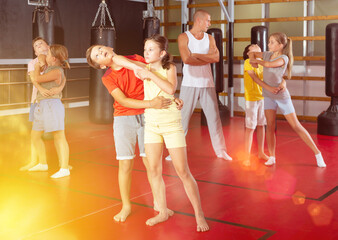 Children self defense training in the gym