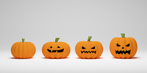 Collection of pumpkin different shapes isolated on white background. 3D render for holiday Halloween