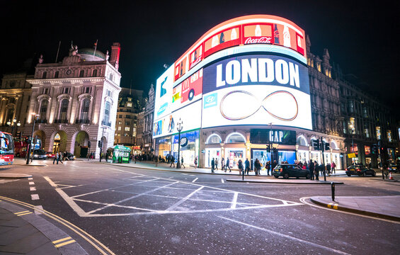 Piccadilly Circus by night LONDON, ENGLAND - FEBRUARY 22, 2016