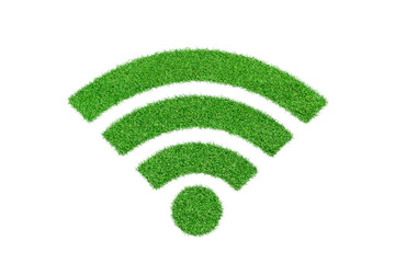 Wi-fi icon covered of green grass isolated on white background.
