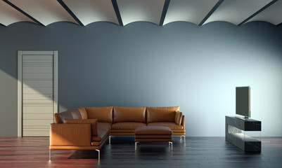 Illustration 3D rendering large luxury modern bright interiors Living room mockup computer digitally generated image