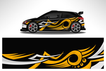 Fototapeta na wymiar Wrap car vector design decal. Graphic abstract line racing background design for vehicle, race car, rally, adventure livery camouflage.
