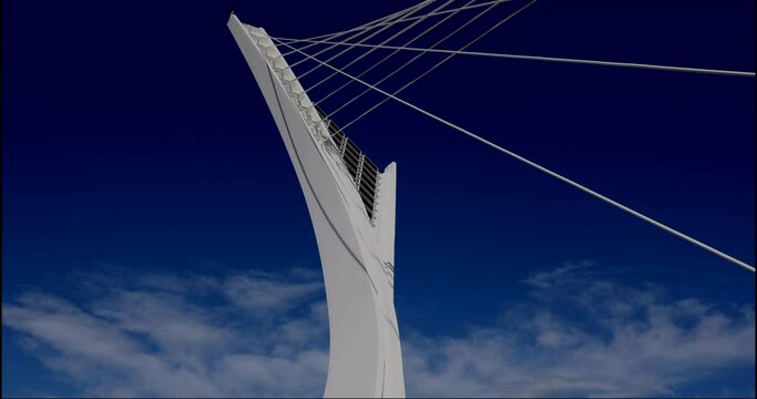 Timelapse on the structural flagpole of the Ponte Flaiano, Pescara, with the clouds in the background chasing each other quickly