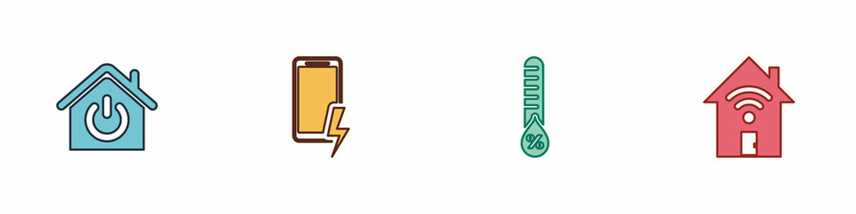 Set Smart home, Mobile charging battery, Humidity and with wi-fi icon. Vector