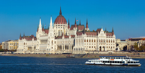 Fototapeta na wymiar Parlament in Budapest is hungarian landmark outdoors.