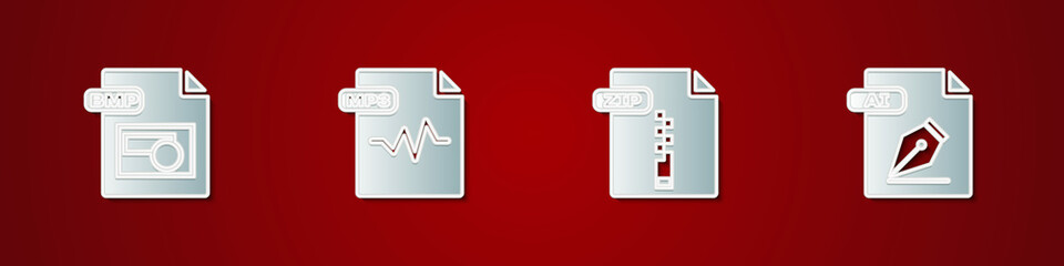 Set BMP file document, MP3, ZIP and AI icon. Vector