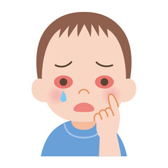 目が充血している男の子