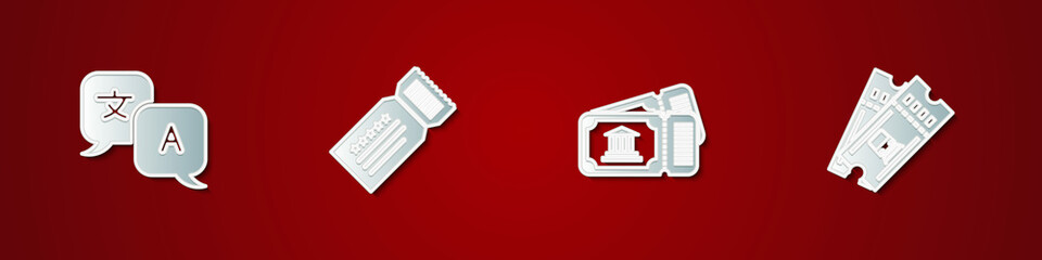Set Translator, Ticket, Museum ticket and Train icon. Vector