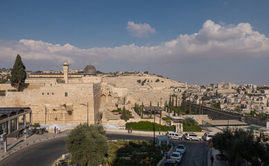 Fototapeta premium Temple Mount south wall with Al-Aqsa Mosque and archeological excavation site in Jerusalem Old City