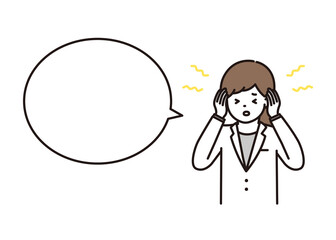 耳鳴り・頭痛に悩む女性薬剤師 吹き出し