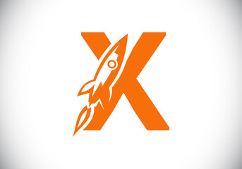 Initial X monogram letter alphabet with a Rocket logo design. Rocket icon. Font emblem. Modern vector logo for business and company identity.