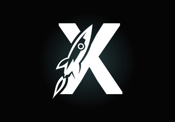 Initial X monogram letter alphabet with a Rocket logo design. Rocket icon. Font emblem. Modern vector logo for business and company identity.