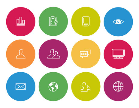 Conjunto de iconos de comunicaci&oacute;n. Ilustraci&oacute;n vectorial, estilo c&iacute;rculo de colores