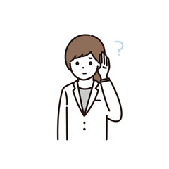 難聴で耳が聞こえづらい女性薬剤師のイラスト