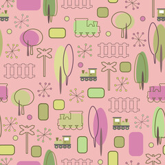 Seamless Retro Patter with Trains