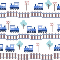 Seamless pattern with trains on railway