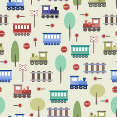 Seamless pattern with trains and railway