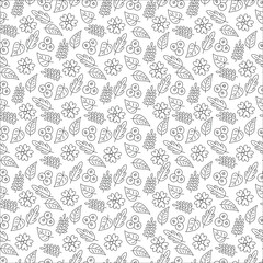 Fototapeta premium Black and white pattern with flowers and leaves.