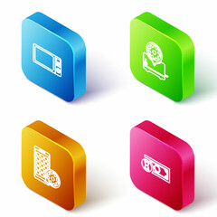 Set Isometric line Microwave oven, Toaster setting, Mobile Apps and Fast payments icon. Vector