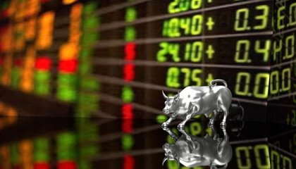 Bull cow silver symbol sign trade red down loss failure stock money exchange marketing financial...