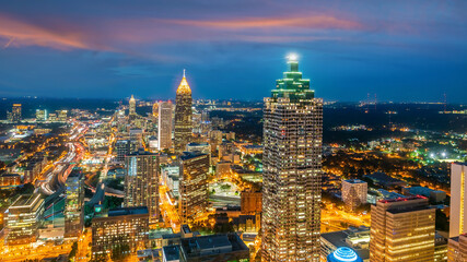 Fototapeta Skyline of Atlanta city at sunset in Georgia, USA obraz