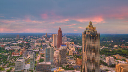 Skyline of Atlanta city at sunset in Georgia, USA