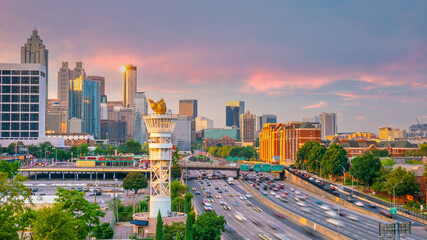 Skyline of Atlanta city at sunset in Georgia, USA