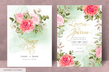 Elegant Wedding Invitation Template with Hand Drawn Flower and Eucalyptus Leaves Arrangement