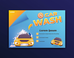 banner template for car wash with cartoon car illustration