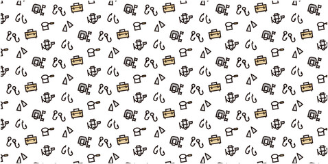 Fototapeta na wymiar Fishing tackle icon pattern background for website or wrapping paper (Color icon version)