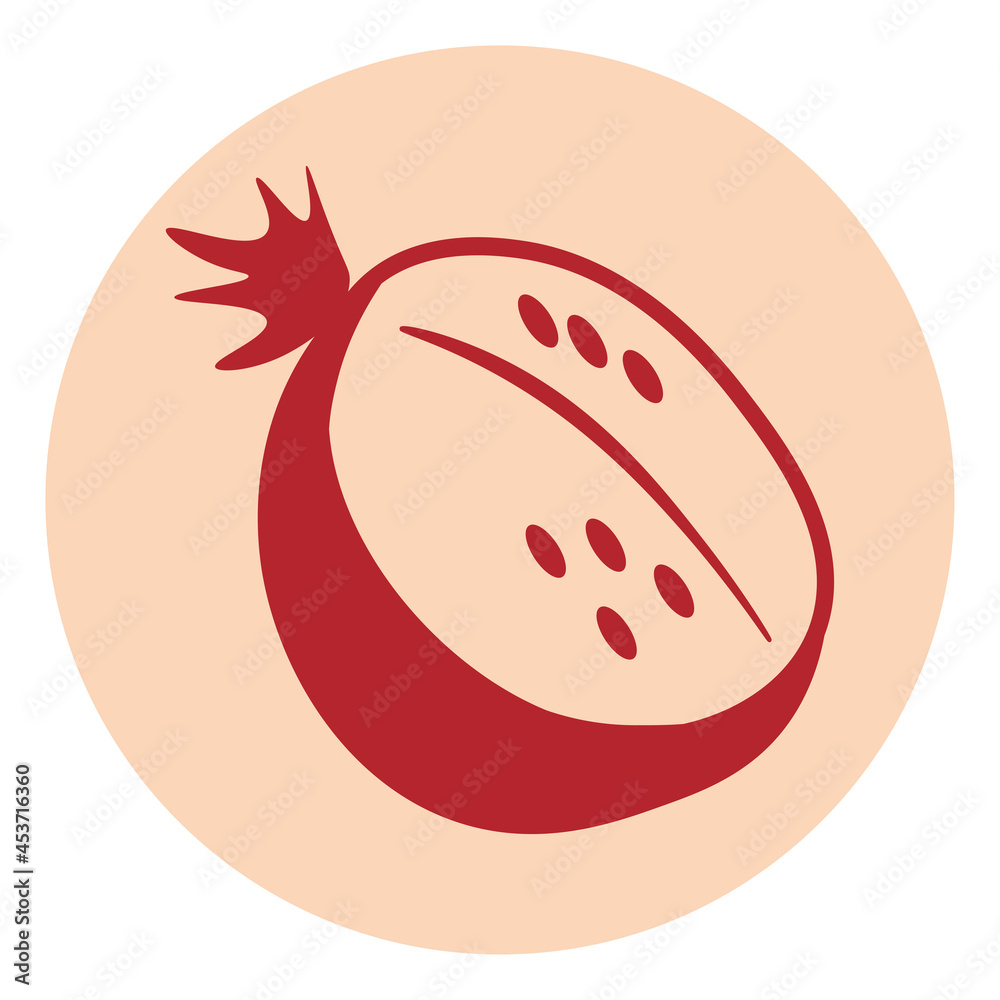 Poster Red pomegranate, icon illustration, vector on white background